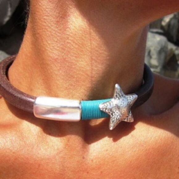 Free People Jewelry - Brown and Silver Star Choker Necklace #1658